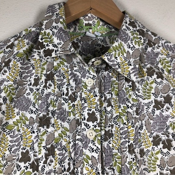 Boden Long Sleeve Button Down Leaf Print Shirt Pleated Collared Career US 6 - Picture 2 of 8
